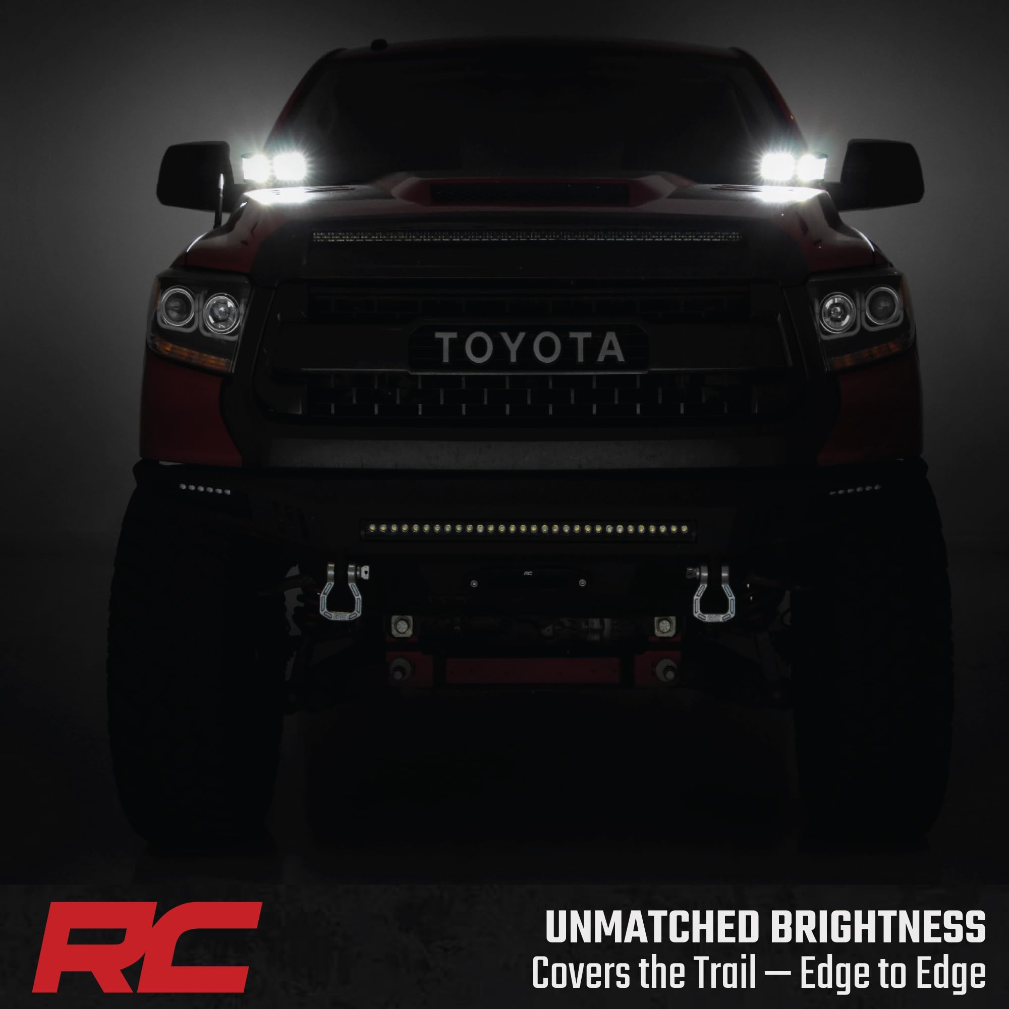 Rough Country 2" Quad Cube LED Lights with Amber DRL for Toyota Tundra (2014-2021) - Lower Windshield Mount, 7,200 Lumens, Spot Beam Off-Road Lighting