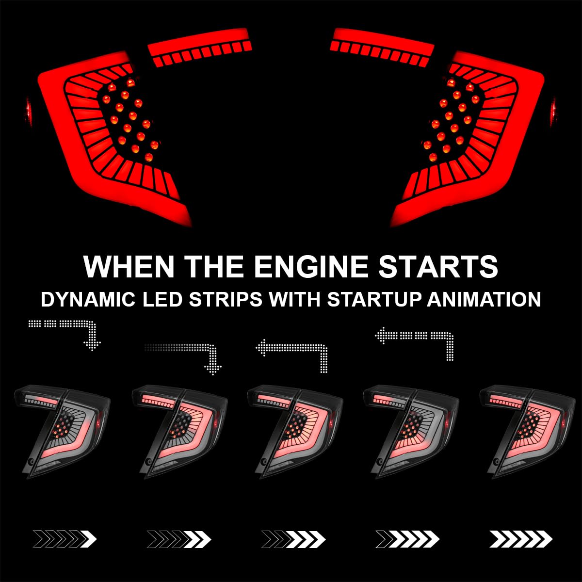 Black LED Tail Lights SPEC-D TUNING w/LED Sequential Turn Signals and Startup Animation Compatible with 2017-2021 Honda Civic Hatchback, Left + Right Pair Headlamp Assembly