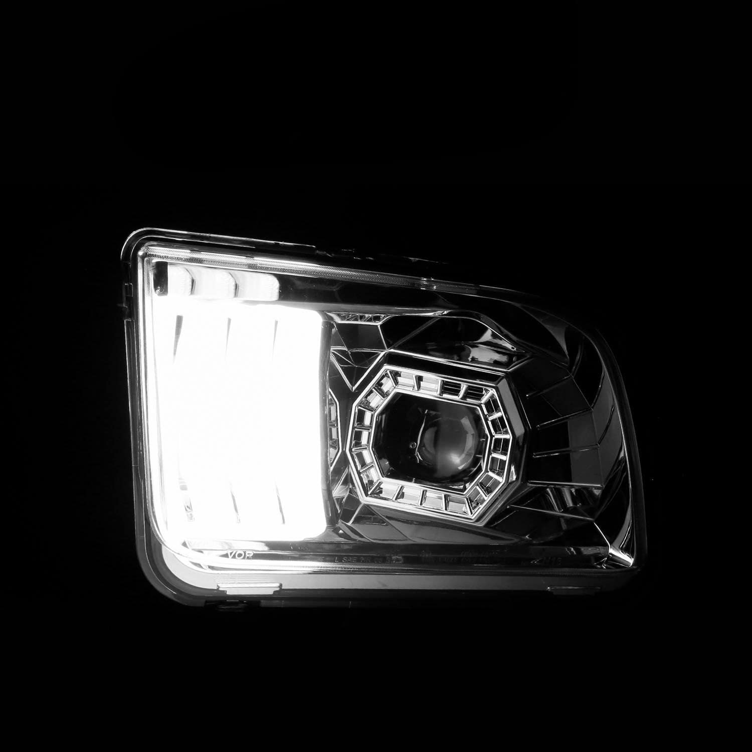 05-09 Ford Mustang ANZO (w/Factory Halogen HL Only) Projector Headlights w/Light Bar Chrome Housing (121567)