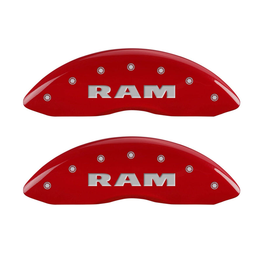 Caliper Covers MGP Compatible with 2011-2018 RAM 2500 & 3500 (Requires 18"+ Wheels) Powder-Coated Finish, 4 PCS Front and Rear (Red - RAM Engraving)