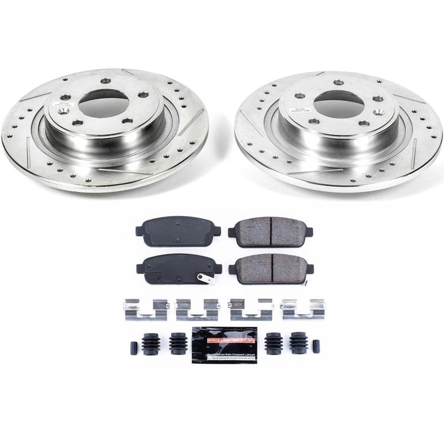 Power Stop K5552 Z23 Carbon Fiber Brake Pads Rear with Drilled & Slotted Brake Rotors Kit For Buick Cascada, Buick Verano, Cadillac ELR, Chevrolet Cruze, Chevrolet Volt [Model Specific]