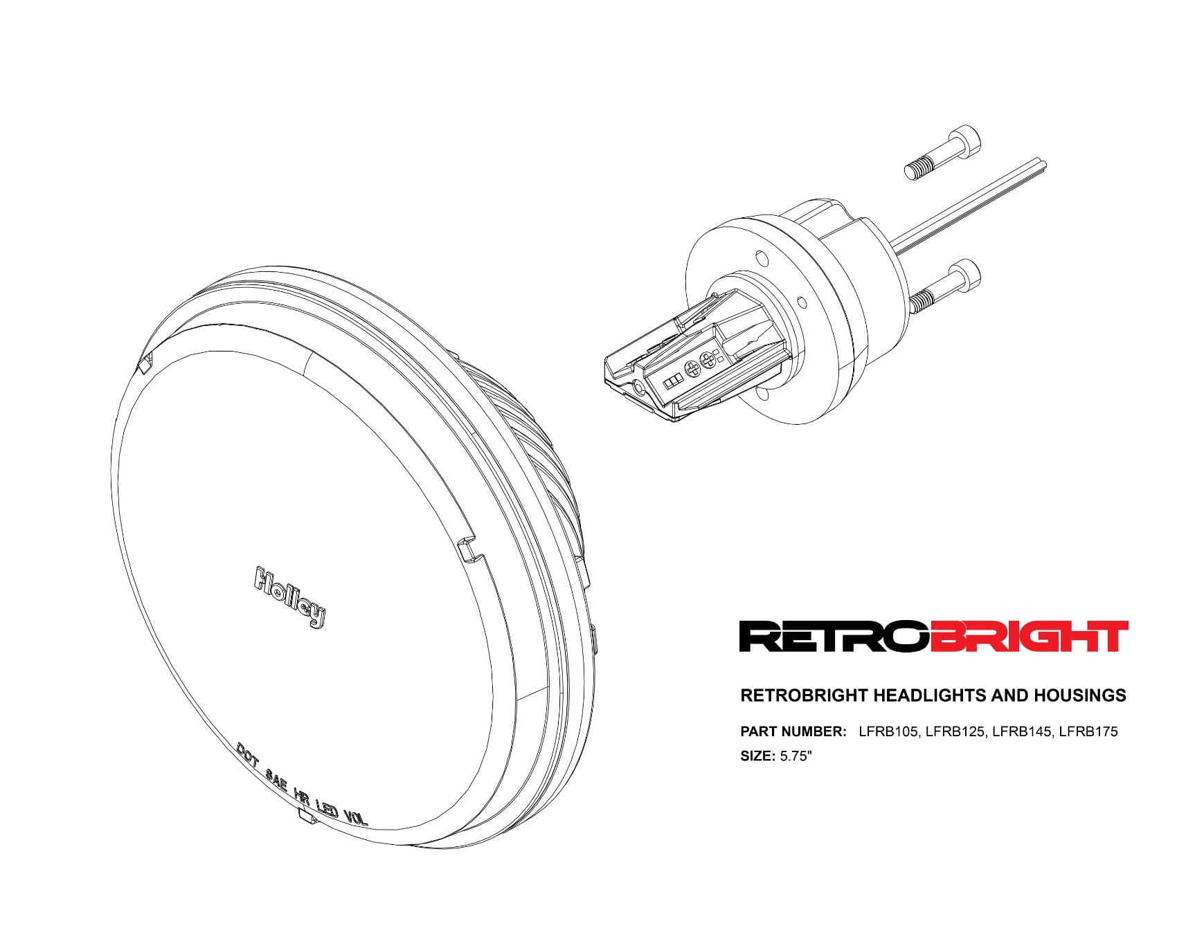 Yellow Lens Holley RetroBright LED Headlight (Utilizes 5700K Bulb)