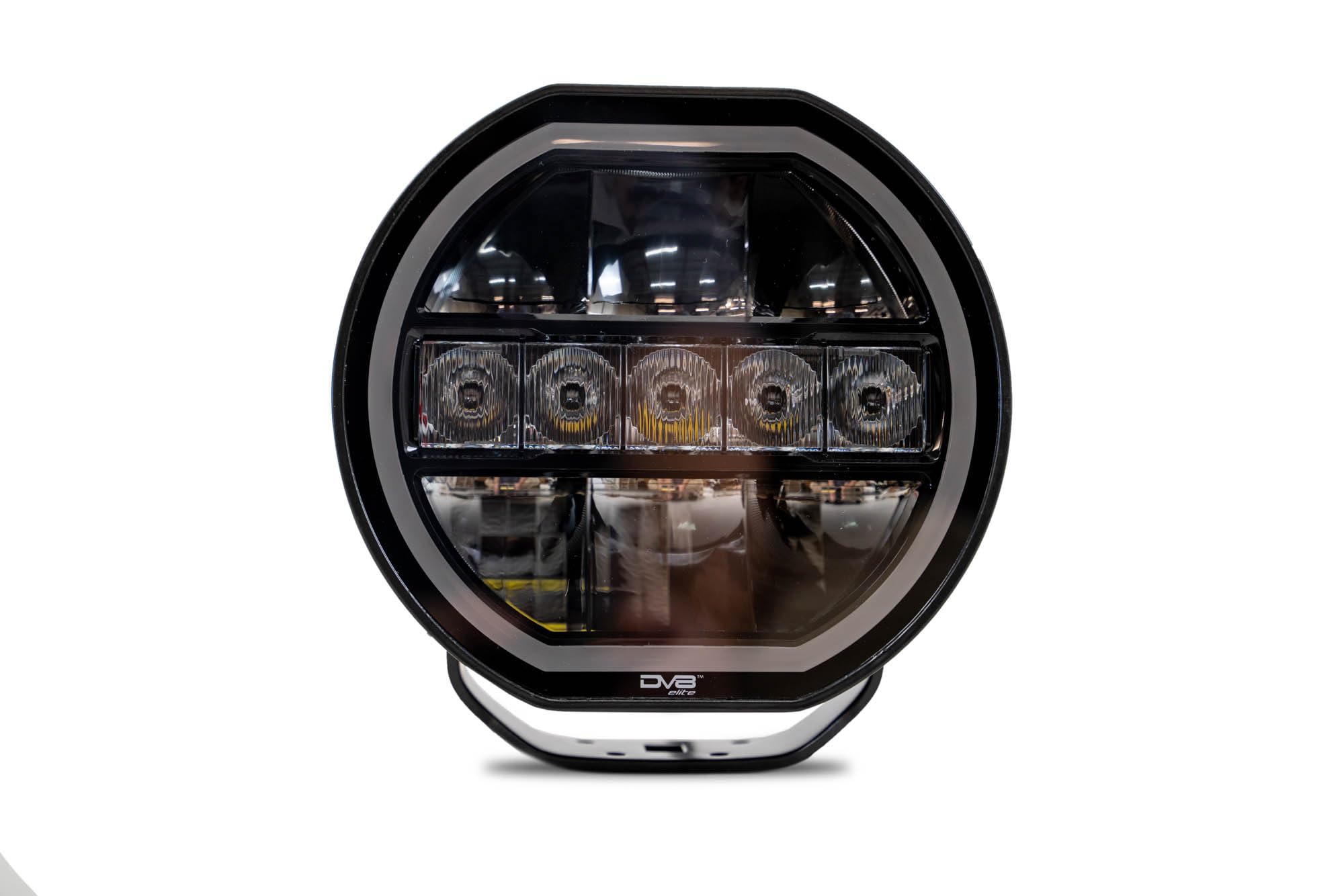 7-Inch DV8 Offroad Halo Elite Round Light with Accent Halo | Driving & Offroad Modes | Flood & Spot Light Pattern | 3,600 Lumens | 5700K Color | Amber or Clear Accent Halo | IP 68 Rated