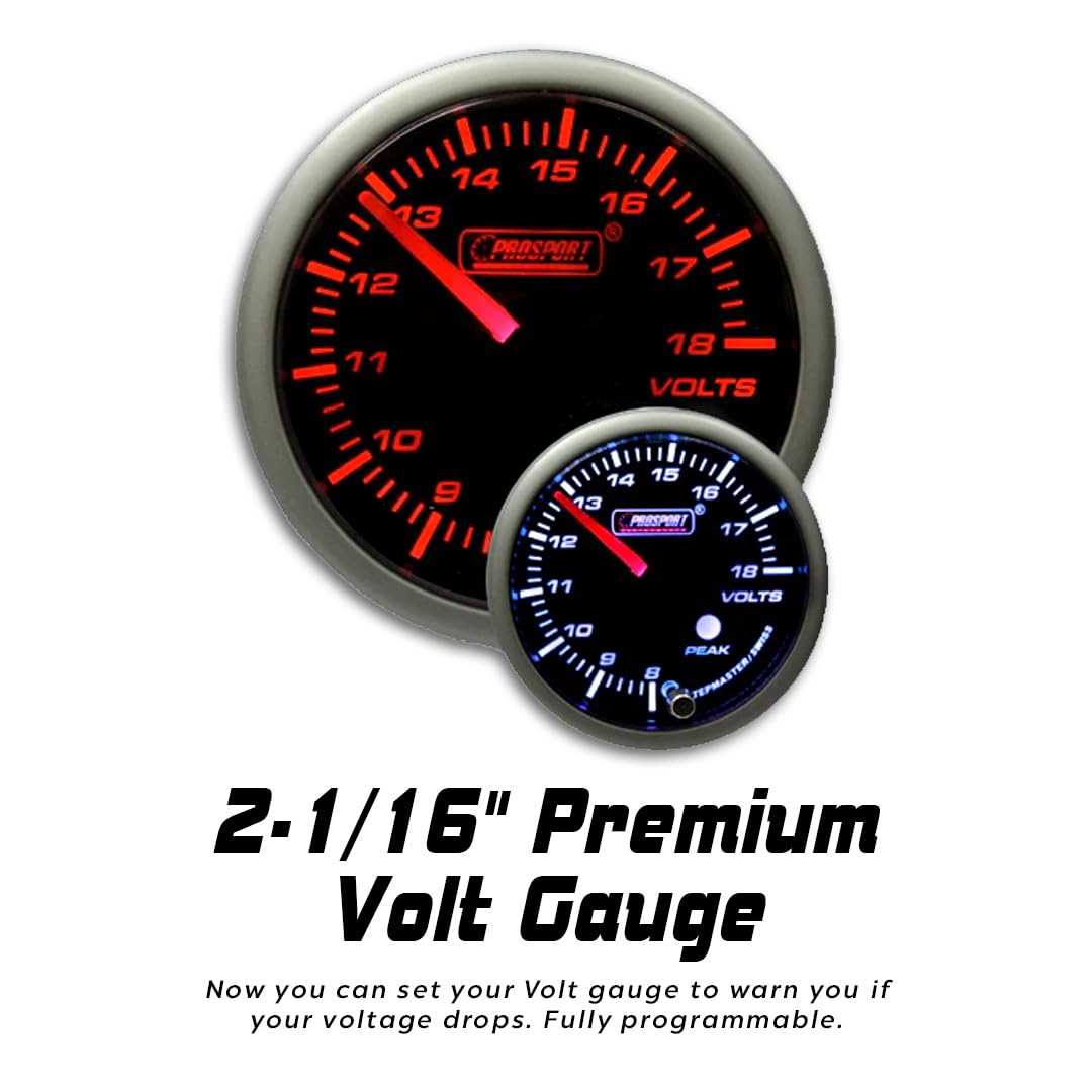 Electrical Volt Gauge- Amber/White Premium Series 52mm (2 1/16") Peak Recall and Warning