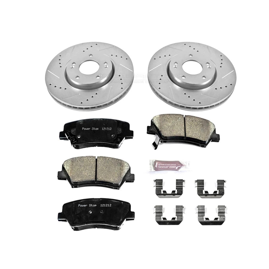 Power Stop K6306 Z23 Carbon Fiber Brake Pads with Drilled & Slotted Brake Rotors Kit For Hyundai Veloster 2013-2015 [Model Specific]