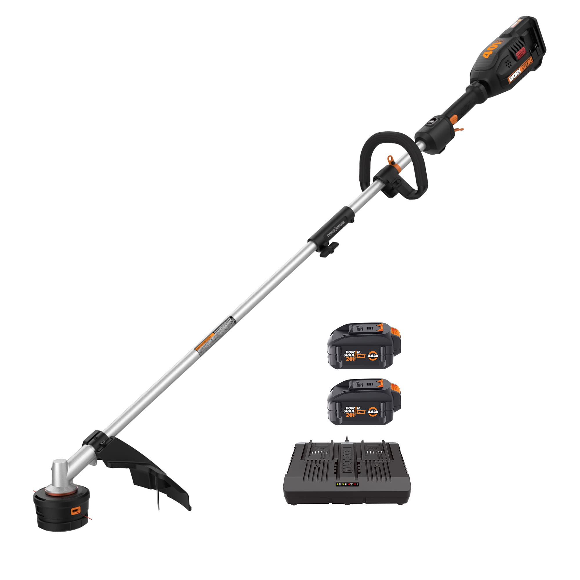 Worx Nitro 40V Power Share PRO Attachment-Capable 15" Cordless Driveshare String Trimmer (Batteries & Charger Included)