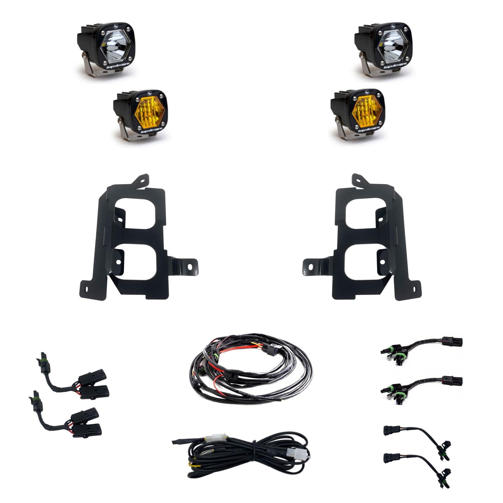 Baja Designs S1 LED Fog Dual Pocket Light Kit for GMC Sierra 1500 Truck 2019-22 (Wide Cornering/Spot Lens; Amber/Clear)