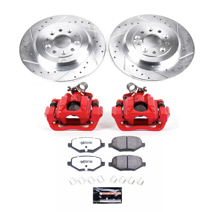 Power Stop Z36 Truck & Tow Brake Pad and Rotor Kit Rear KC8846A-36 with Red Powder Coated Calipers For Lincoln MKT 2010-2019 [Model Specific]