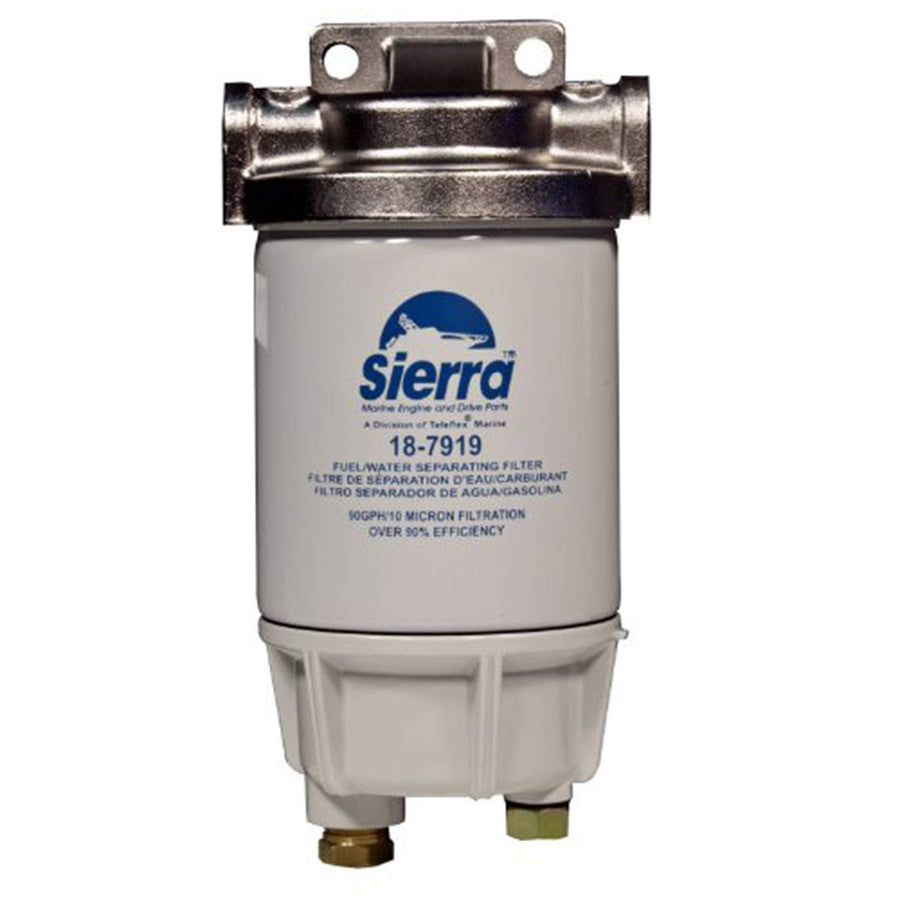 10 Micron Sierra 18-7938 Stainless Steel Fuel Water Separator Filter w/ Metal Collection Bowl, 1/4"