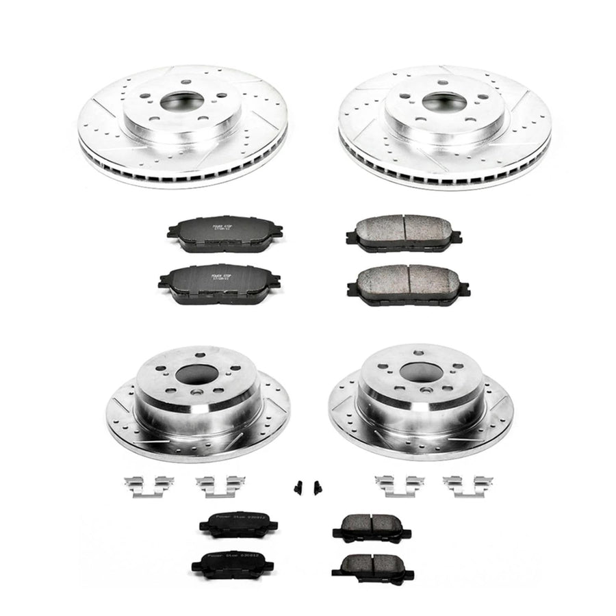 Power Stop K5482 Z23 Carbon Fiber Brake Pads Front and Rear with Drilled and Slotted Brake Rotors Kit For 2005-2007 Toyota Avalon | 2005 2006 Toyota Camry 6 cyl. | 2004-2008 Solara