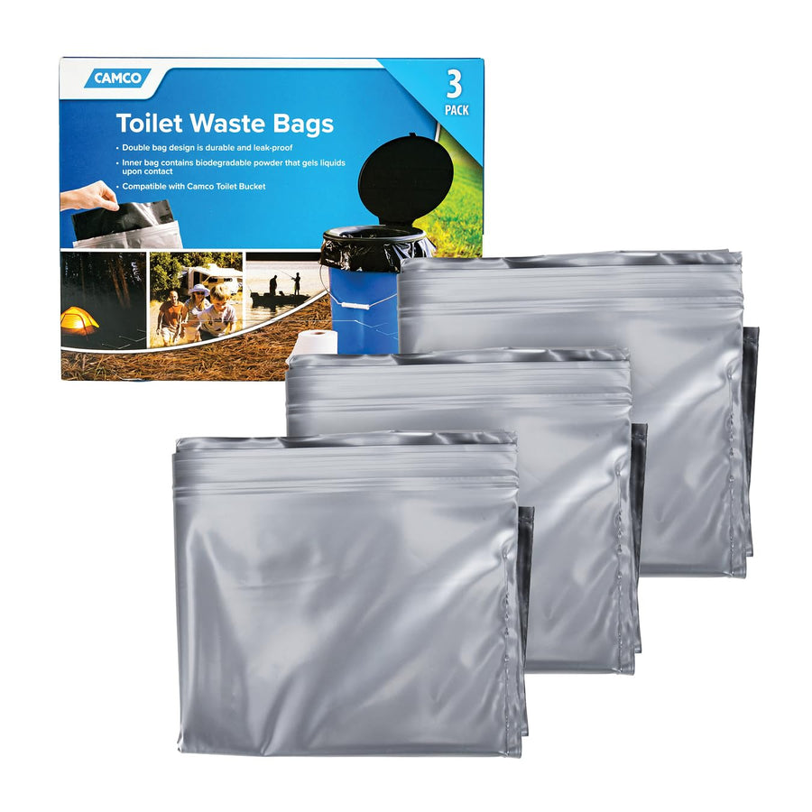 Camco Waste Toilet Bags - Durable Double Bag Design is Leak-Proof - Inner Bag Gels Any Liquid - Great for Camping, Hiking and Hunting and More - 3 Pack (41547)