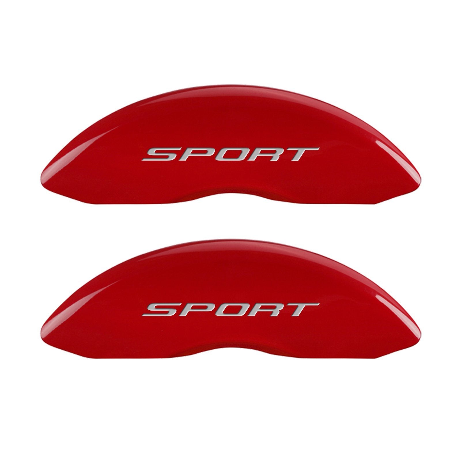 MGP Caliper Covers Front and Rear 10241SSP2RD Red Powder Coat Finish, Set of 4 (No Bolts/Sport 2015 Silver Characters, Engraved)