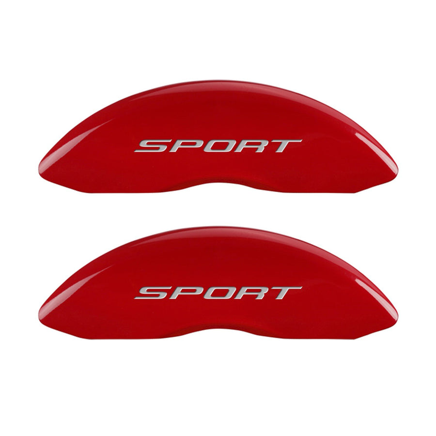 MGP Caliper Covers Front and Rear 10241SSP2RD Red Powder Coat Finish, Set of 4 (No Bolts/Sport 2015 Silver Characters, Engraved)