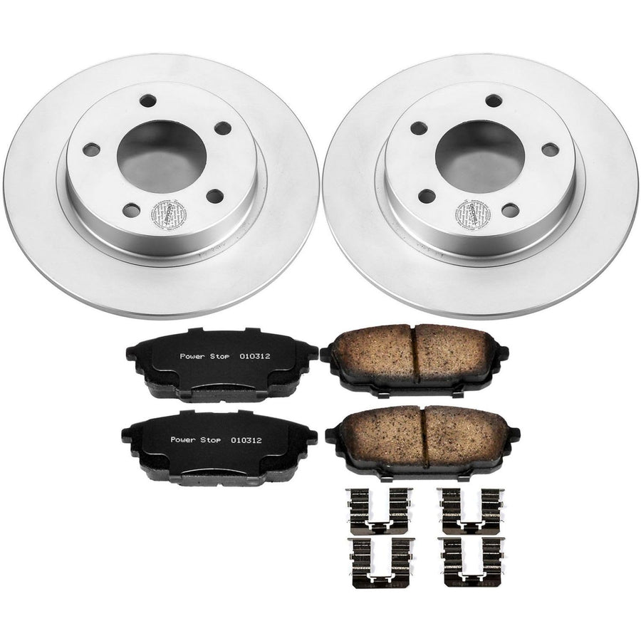 Power Stop Coated Brake Rotor CRK792 and Ceramic Brake Pads- Rear For Mazda Protege 2001-2003, Mazda Protege5 2002-2003 [Model Specific]