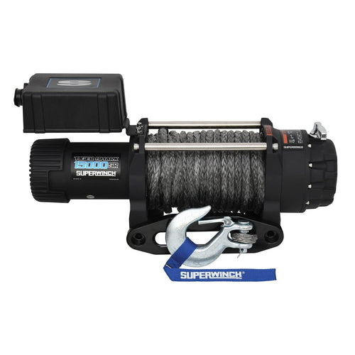 Tiger Shark SUPERWINCH, 15000 lb Capacity, Hawse Fairlead, 15/32 in x 78 ft Synthetic Rope, 12V, Kit