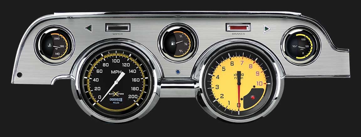 Classic Instruments Autocross Yellow MU67DAXYBA 5 Gauge Package LED Odometer Brushed Bezel Fits 1967 Mustang