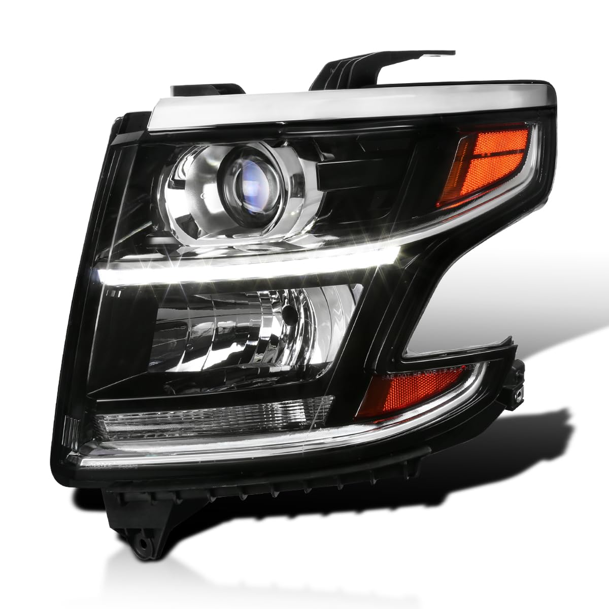 Left Driver Side SPEC-D TUNING Black LED Light Bar Projector Headlight Compatible with 2015-2020 Chevy Tahoe, Suburban, Headlamps Assembly Left + Right Pair