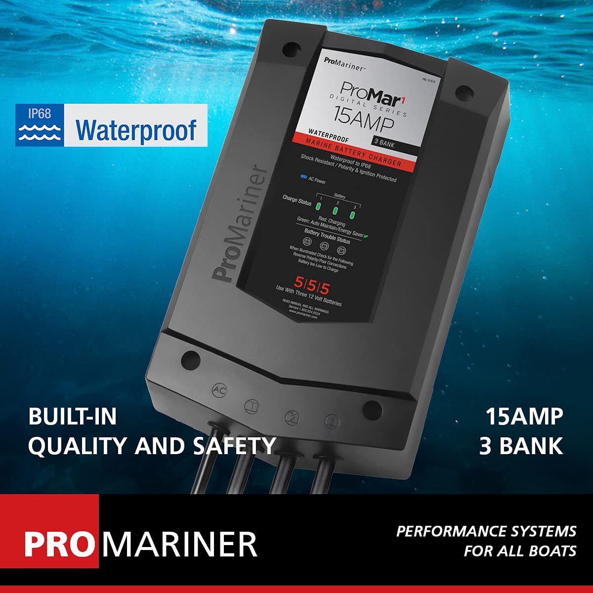 ProMariner 31515 DS ProMar1 Generation 3 Digital Battery Charger - 15 Amp, Black, Standard