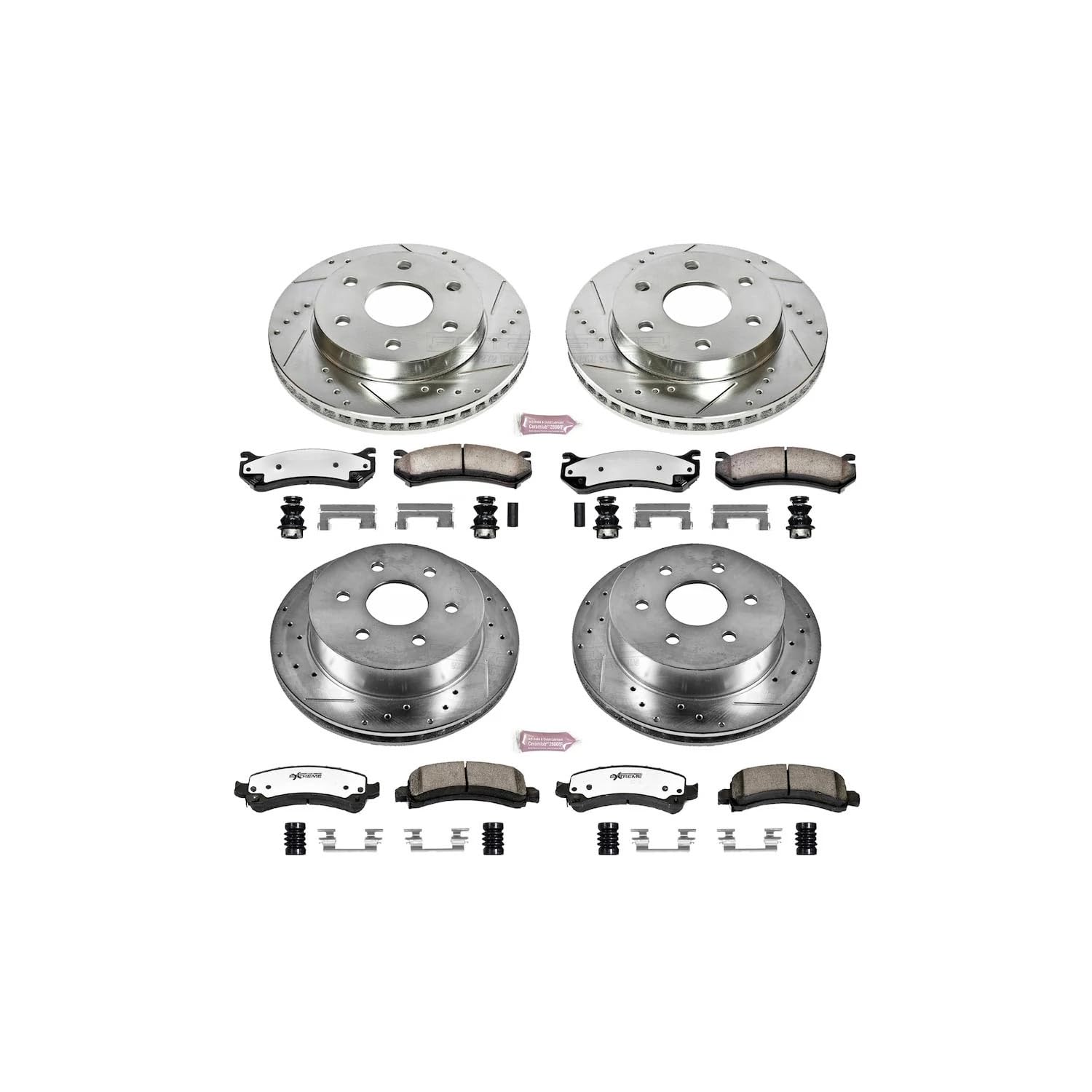 Power Stop Brake Kit Front and Rear For 2003 2004 2005 Chevrolet Express 2500 - Truck & Tow Carbon Fiber Ceramic Pads & Drilled and Slotted Rotors Replacement, K2017-36
