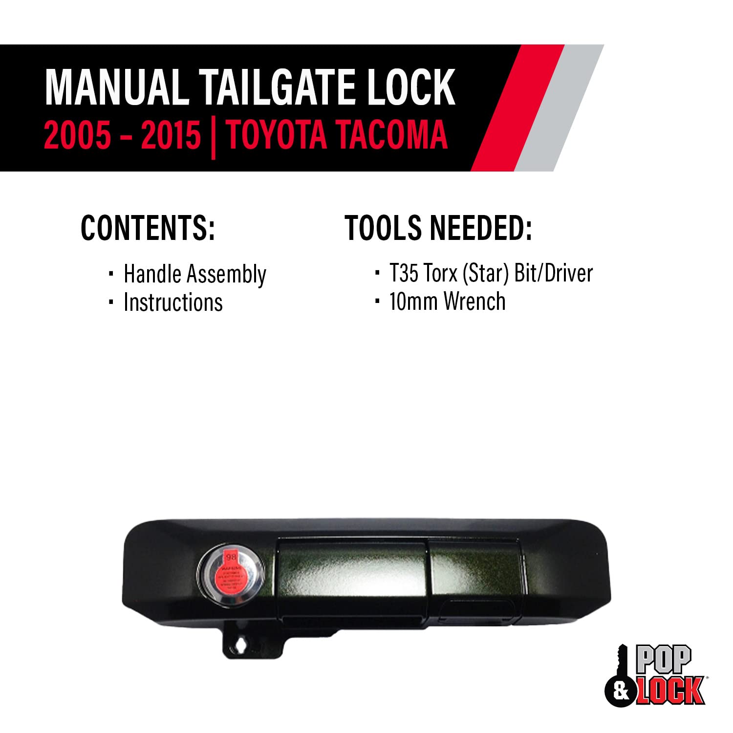 Pop & Lock Manual Tailgate Lock PL5411 Codeable with Bolt for Toyota Tacoma Spruce Mica