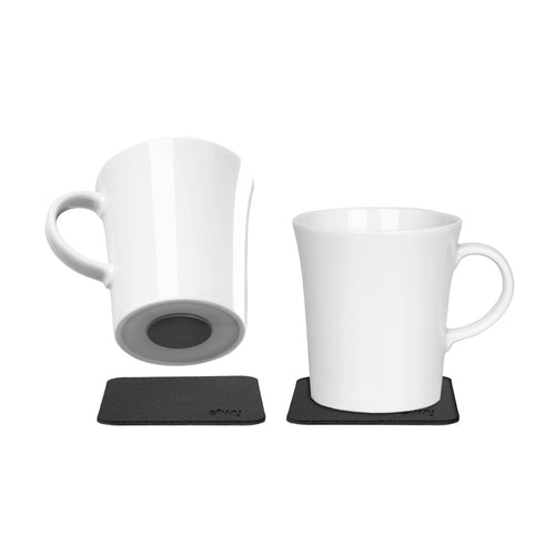 silwy® Magnetic Handle Porcelain Cups (Set of 2) Includes Two Metal Nano Gel Pads Black - Non-Slip Camping and Caravanning Cups, Boat and Yacht Accessories