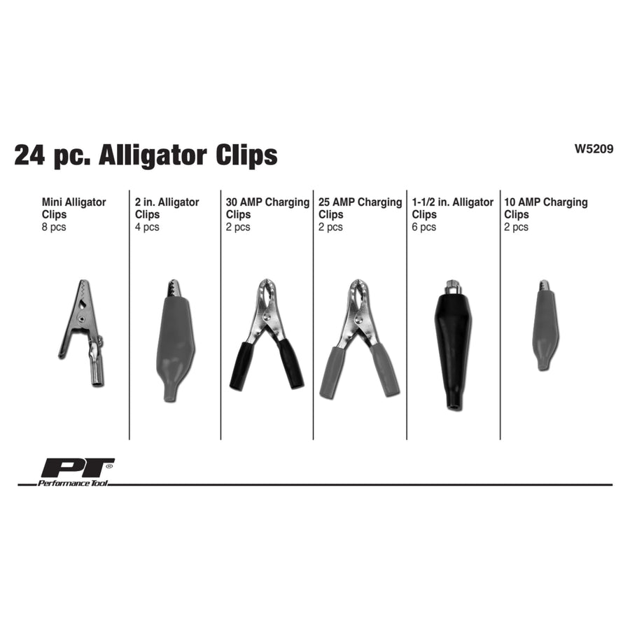 W5209 Performance Tool - 24pc Low Voltage Jumper Lead Repair Kit with Alligator Clips and Charging Clips for Test Equipment and Chargers