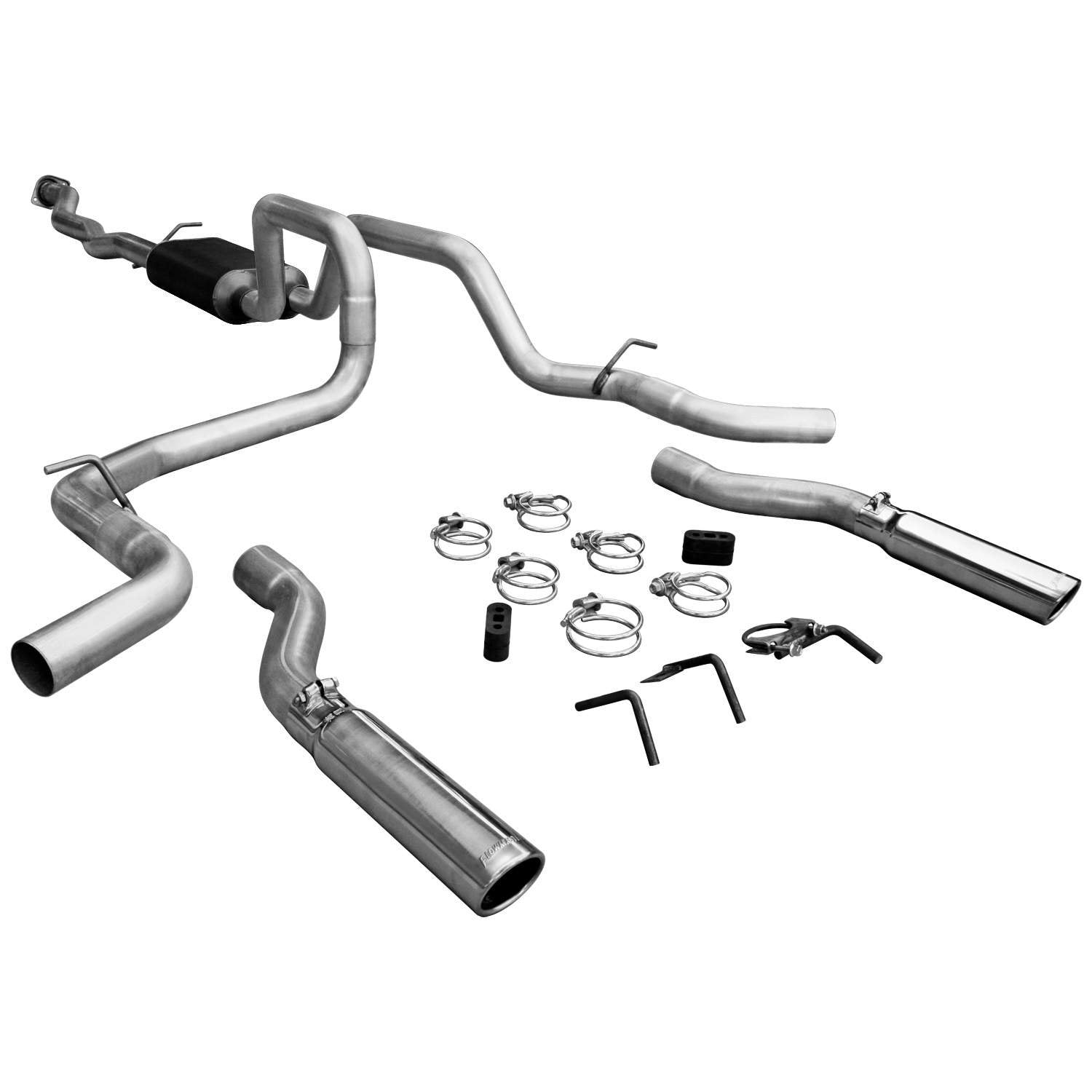 American Thunder Flowmaster 17436 Cat-Back Exhaust Kit Dual 2.5 Inch Aluminized 3 Inch Stainless Tips Compatible with 1999-2007 Classic Chevy Silverado GMC Sierra 1500 4.8 5.3L Crew Cab Short Bed