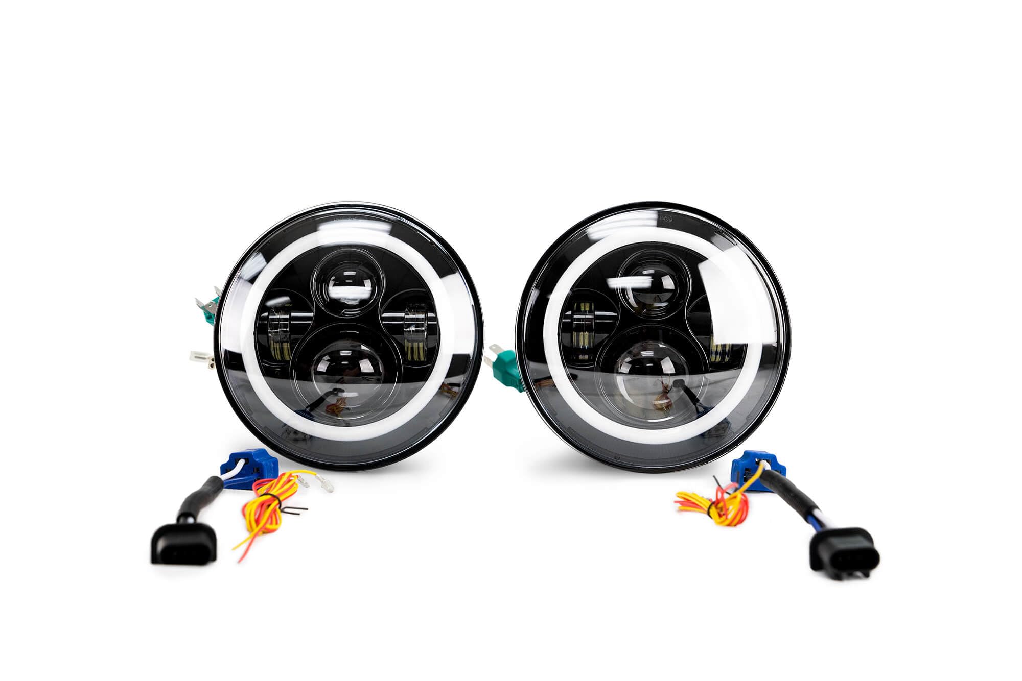 LED Projector Headlights | DV8 Offroad | Jeep Wrangler | 7-inch Round without Halo Ring | Superior Lighting Distance | Sold in Pairs | Simple Installation