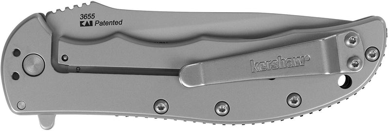 Kershaw Folding Volt SS Pocketknife, 3.5" 8Cr13MoV Stainless Steel Drop Point Plain Edge Blade, Assisted One Hand Opening, 3 Position Pocket Clip,Grey