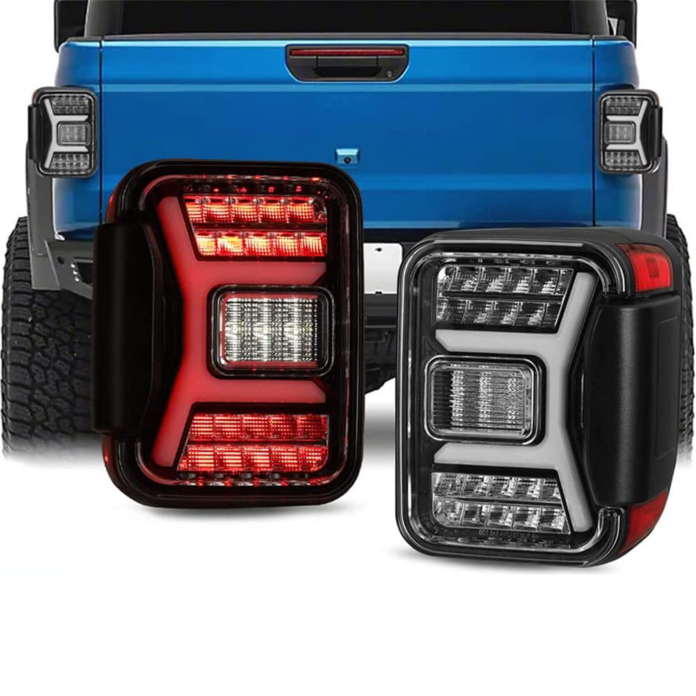 LED Tail Lights Assembly Winjet Fit For 2019 2020 2021 2022 2023 2024 2025 2026 Jeep Gladiator JT, Full Led Functional Rear Lamp Replacement w/Sequential Turn Signal (Black Housing Clear Lens)