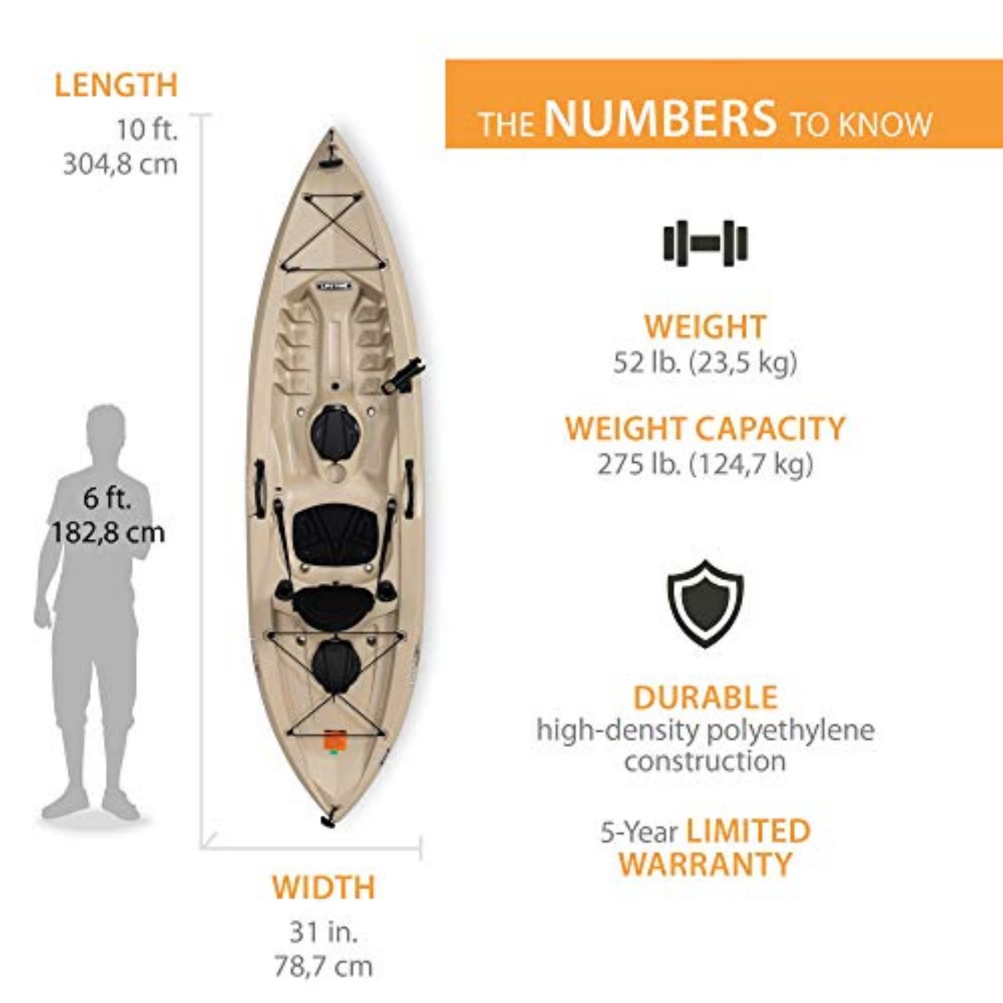 Muskie Angler Lifetime Sit-On-Top Kayak with Paddle, Tan, 120"