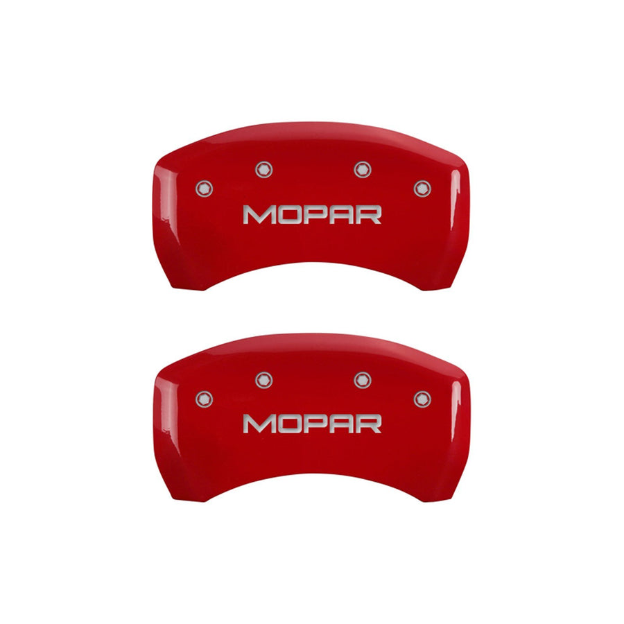 MGP Caliper Covers 32020SMOPRD Front and Rear Red Powder Coat Finish Caliper Cover, Set of 4 (MOPAR Silver Characters, Engraved)