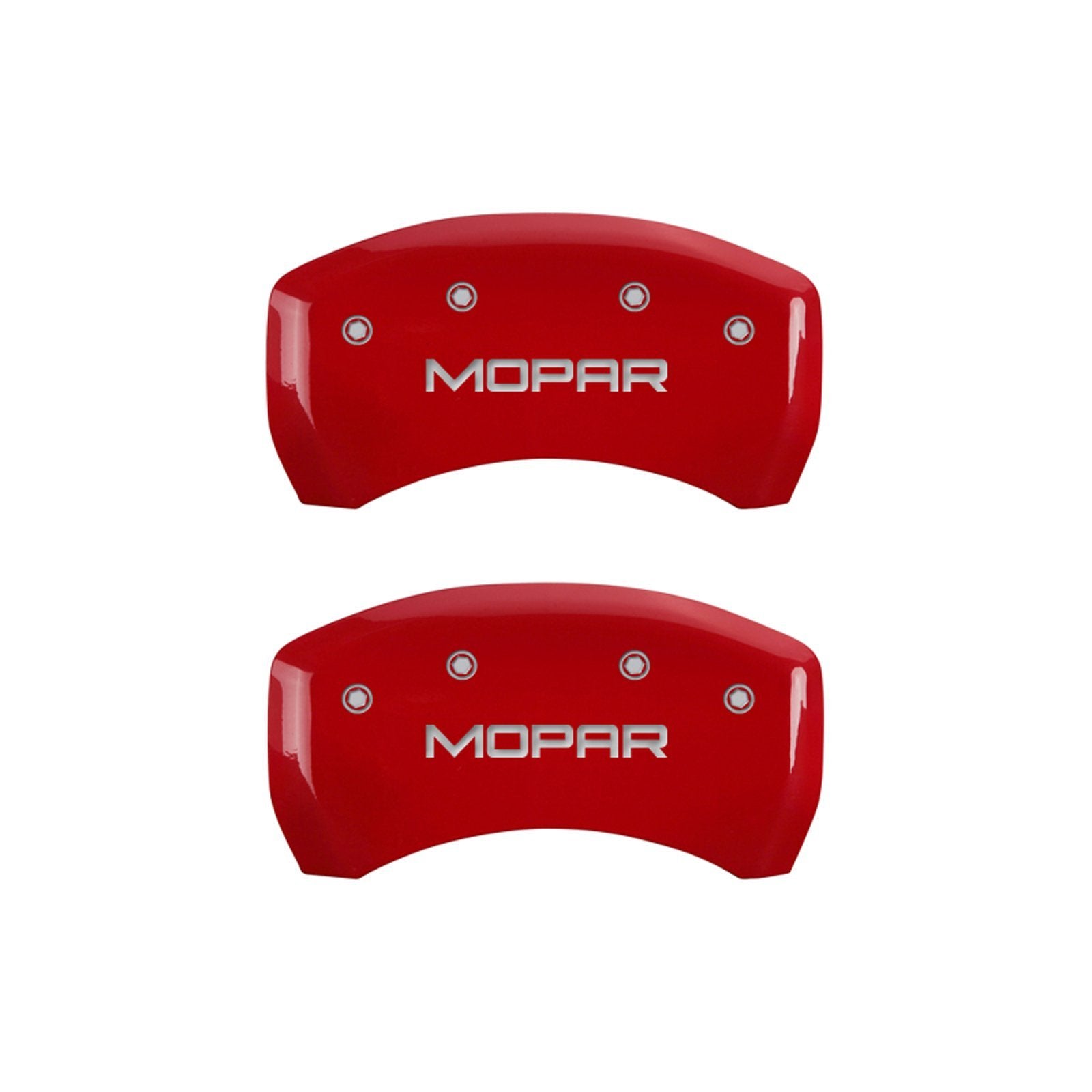 MGP Caliper Covers Red Powder Coat Finish 12199SMOPRD Front and Rear Caliper Cover, Set of 4 (MOPAR Silver Characters, Engraved)