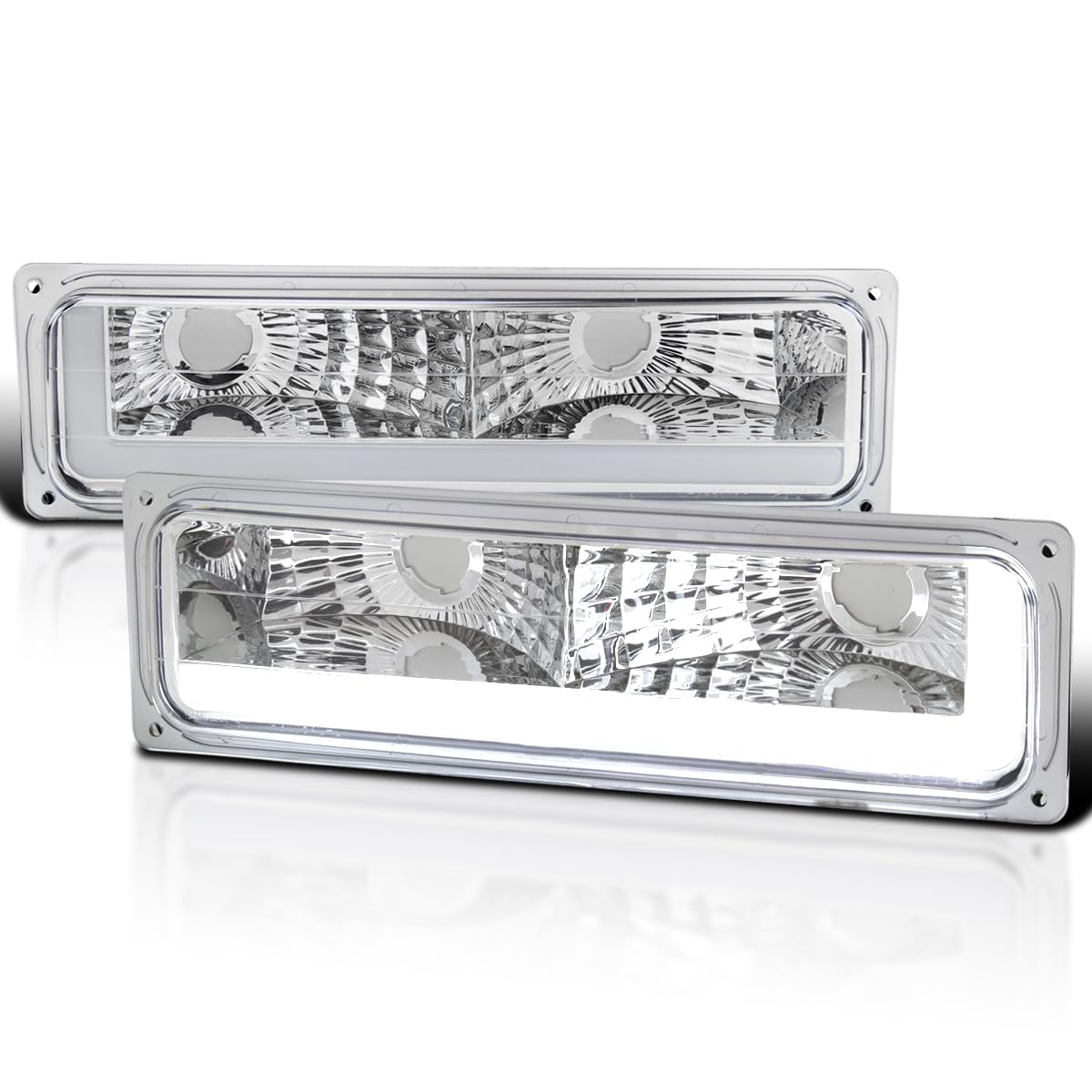 Clear LED Bar Bumper Lights SPEC-D TUNING Compatible with 1988-1998 Chevy Silverado C10 C/K