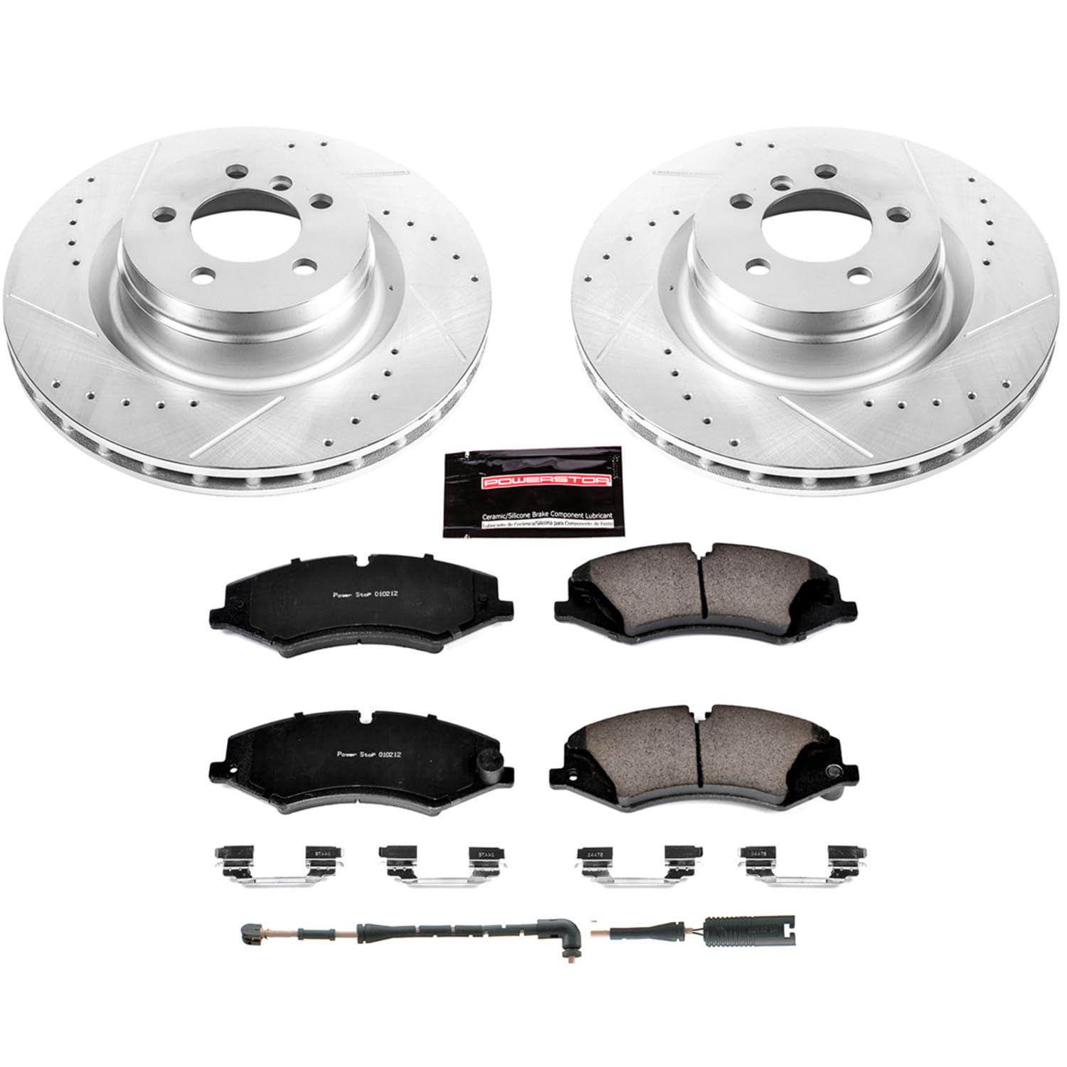 Power Stop K6475 Z23 Carbon Fiber Brake Pads Front with Drilled & Slotted Brake Rotors Kit For Land Rover Range Rover 2010-2012 [Model Specific]