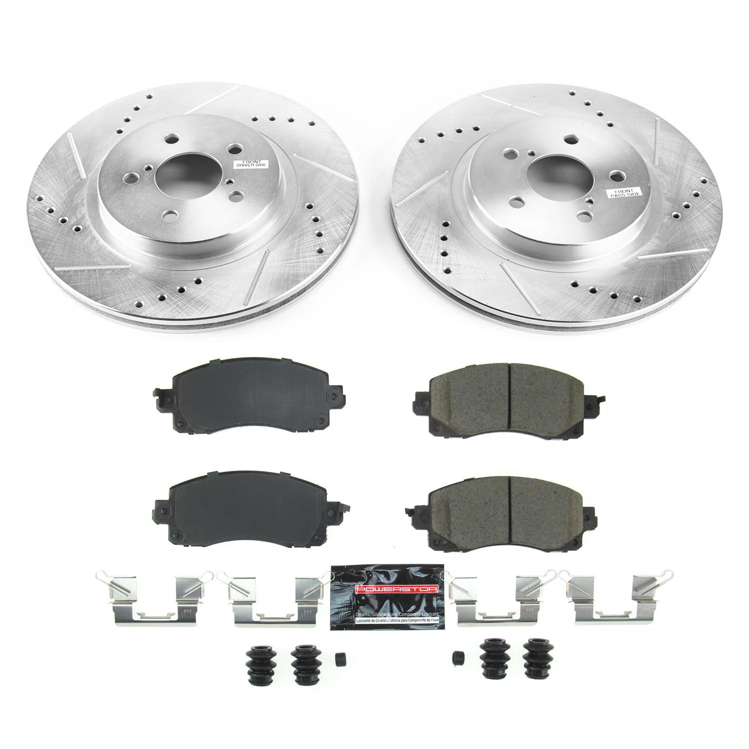 Power Stop K7892 Z23 Carbon Fiber Brake Pads Front with Drilled & Slotted Brake Rotors Kit For Subaru Crosstrek 2018-2022, Subaru Impreza 2017-2022 [Model Specific]