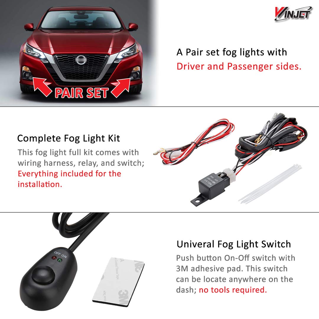 Fog Lights Winjet Compatible with [2019 2020 2021 2022 Nissan Altima] Driving LED Fog Lights + Switch + Wiring Kit