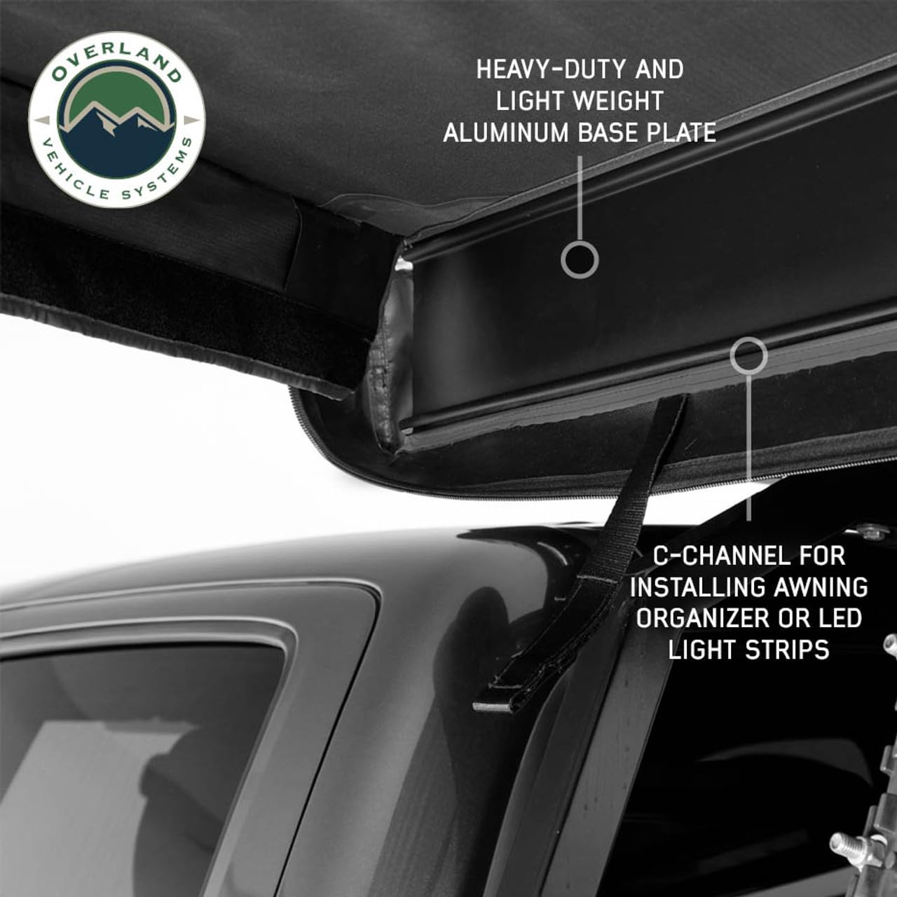 XD Nomadic 270 LT - Overland Vehicle Systems Awning w/Lights, Black Body, Driver Side, Black Trim W/Black Travel Bag