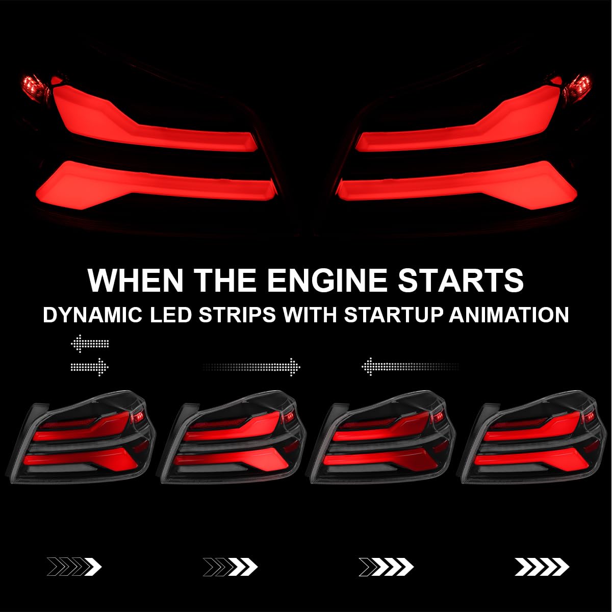 Full LED Jet Black Red Tail Lights w/Sequential Signal, Startup Animation Compatible with SPEC-D TUNING 2015-2021 Subaru WRX and WRX STI