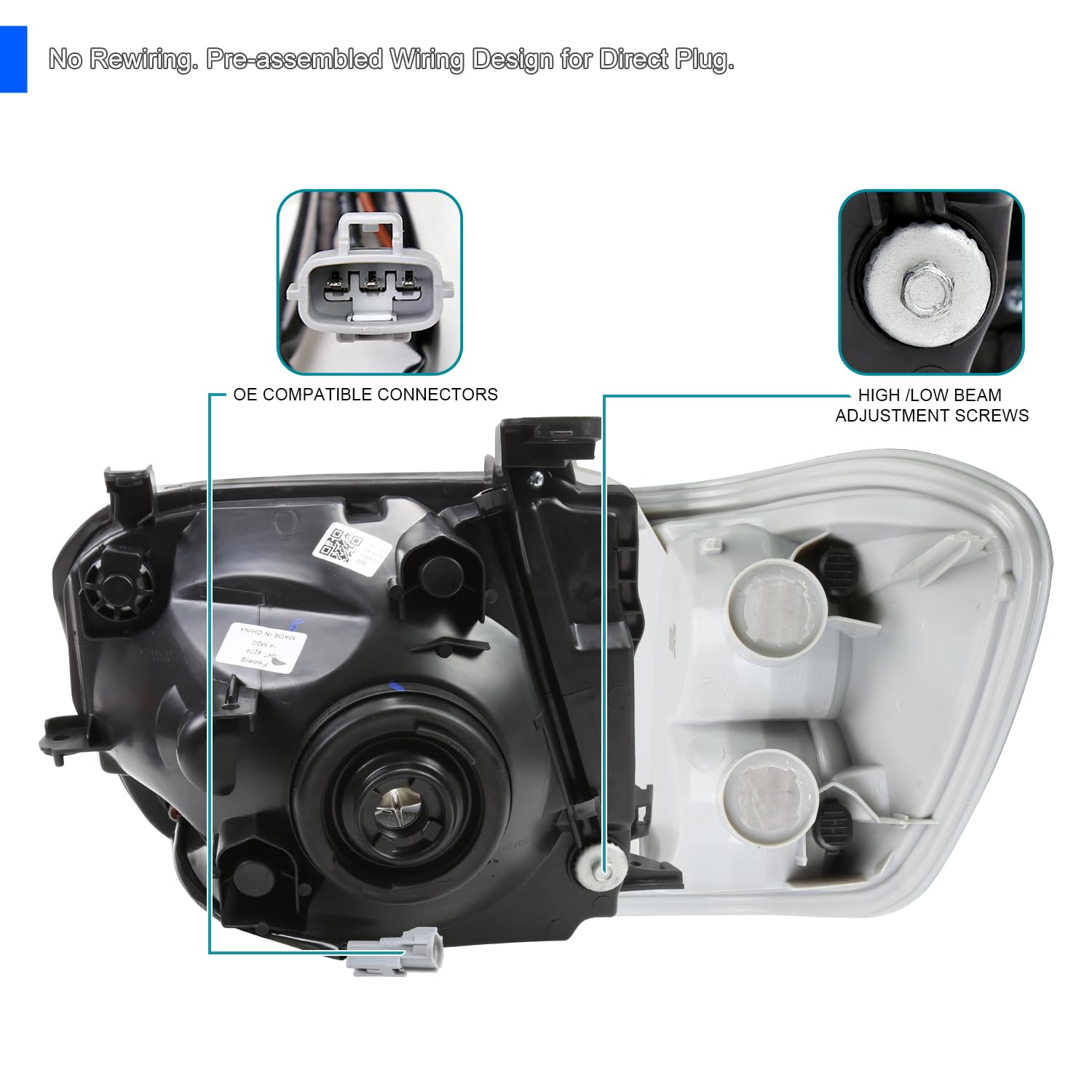 Smoke LED Tube Headlights + Corner Lights Spec-D Tuning Compatible with 2005-2006 Toyota Tundra, Left + Right Pair Headlamp Assembly