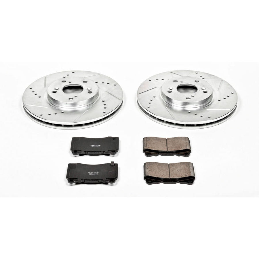 Power Stop K3029 Z23 Carbon Fiber Brake Pads with Drilled & Slotted Brake Rotors Kit For Acura TL 2004-2008 [Model Specific]