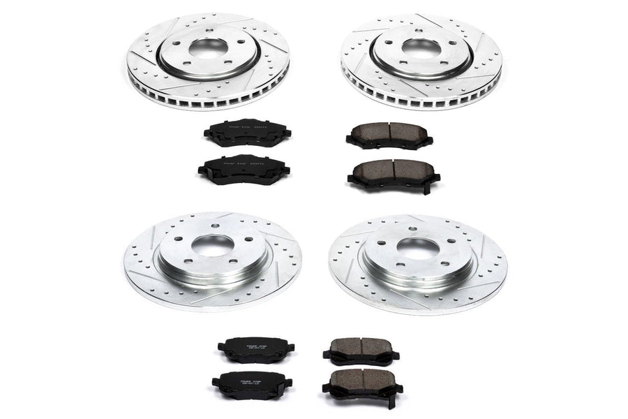 Power Stop K4015 Z23 Carbon Fiber Brake Pads Front and Rear with Drilled & Slotted Brake Rotors Kit For Chrysler Town & Country, Dodge Grand Caravan, Dodge Journey, VW Routan [Model Specific]