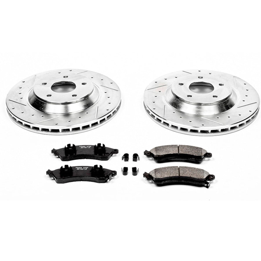 Power Stop K4913 Z23 Carbon Fiber Brake Pads Front with Drilled & Slotted Brake Rotors Kit For Chevrolet Corvette 1988-1996 [Model Specific]