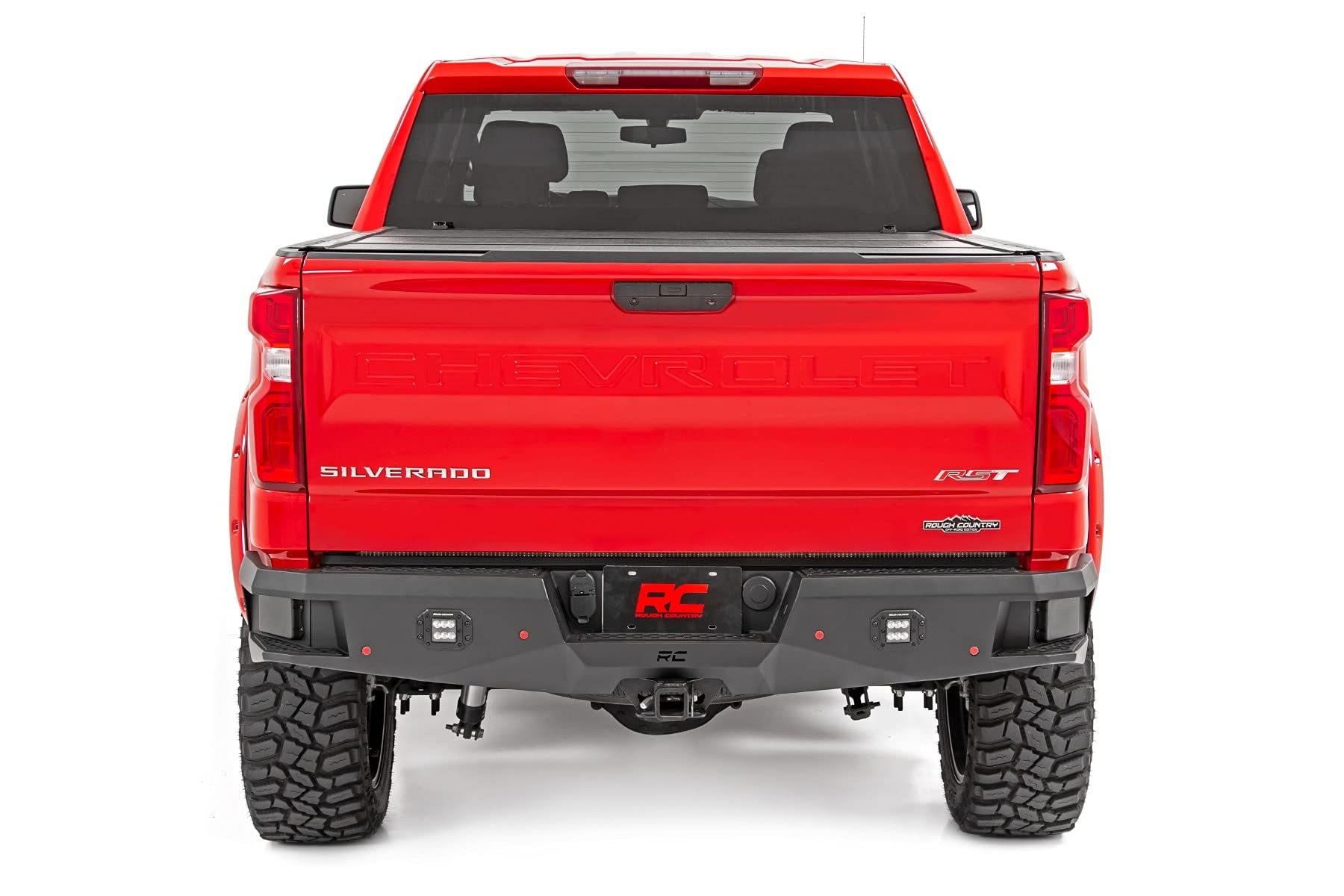 Heavy Duty Rough Country Rear LED Light Bumper Kit for Chevy Silverado 1500 (2019-2024) - Integrated Steps, Flush Mount LED Lights