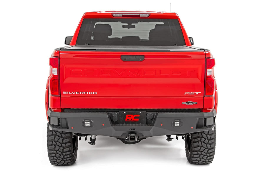 Heavy Duty Rough Country Rear LED Light Bumper Kit for Chevy Silverado 1500 (2019-2024) - Integrated Steps, Flush Mount LED Lights