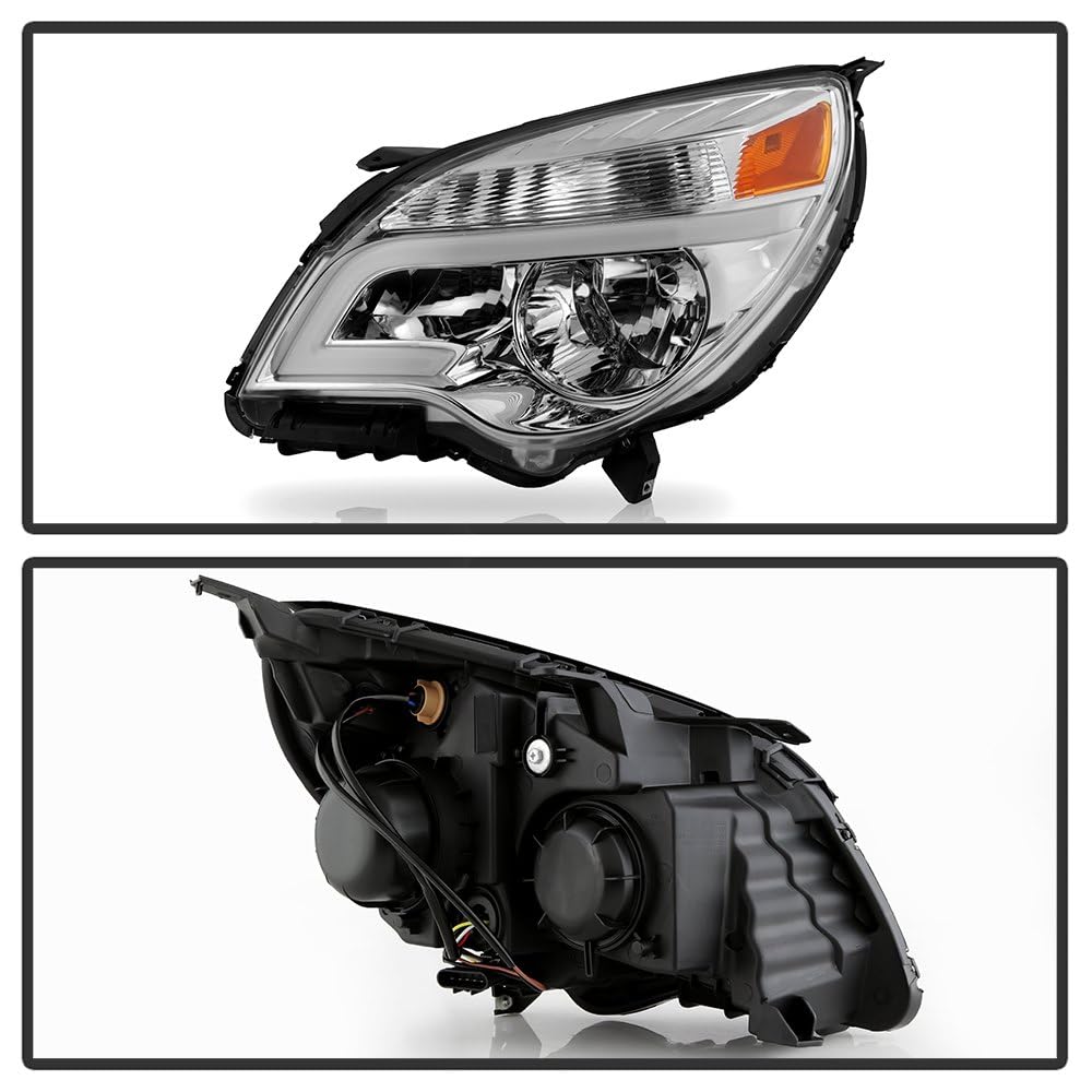 Spyder 2010-2017 Chevy Equinox Headlights (LS and LT Models only) with Light Bar -Low Beam-H11(Included) ; High Beam-9005(Included) ; Signal-7444NA(Included) - Chrome
