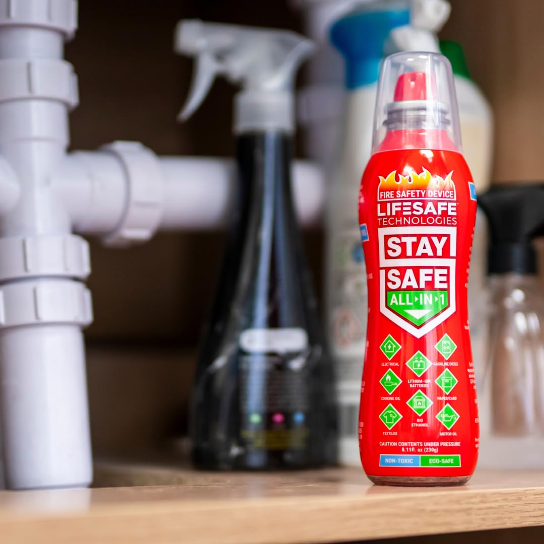 StaySafe LifeSafe Technologies All-in-1 Portable Fire Extinguisher, Compact Fire Spray Easy to use on 10 Types of Fires, Non-Toxic & Eco-Friendly
