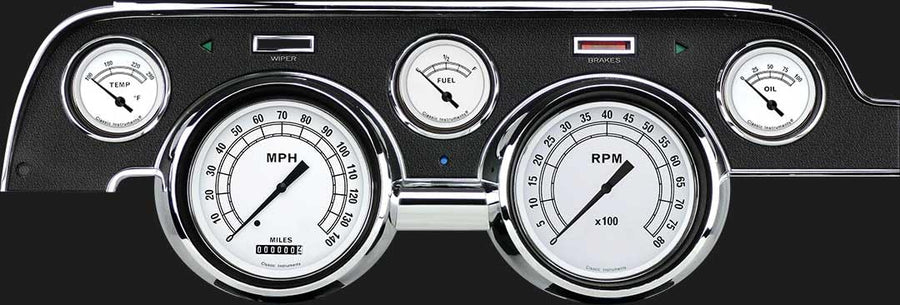 Classic Instruments MU67CW 5 Gauge Package Classic White Black Bezel Fits 1967-1968 Mustang
