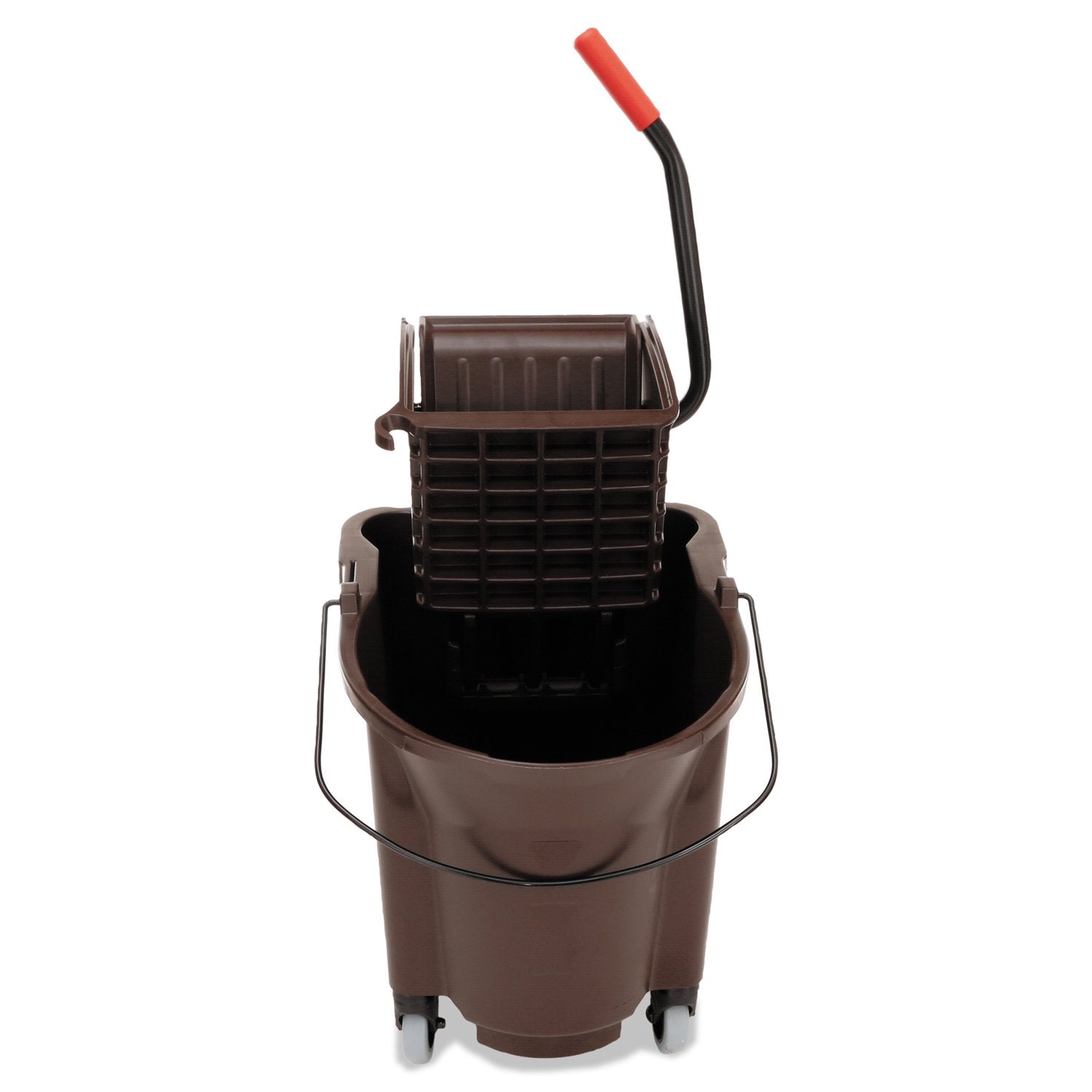 Rubbermaid Commercial Products 35 QT WaveBrake Side-Press Mop Bucket and Wringer Combo on Wheels Brown for Heavy-Duty Floor Cleaning