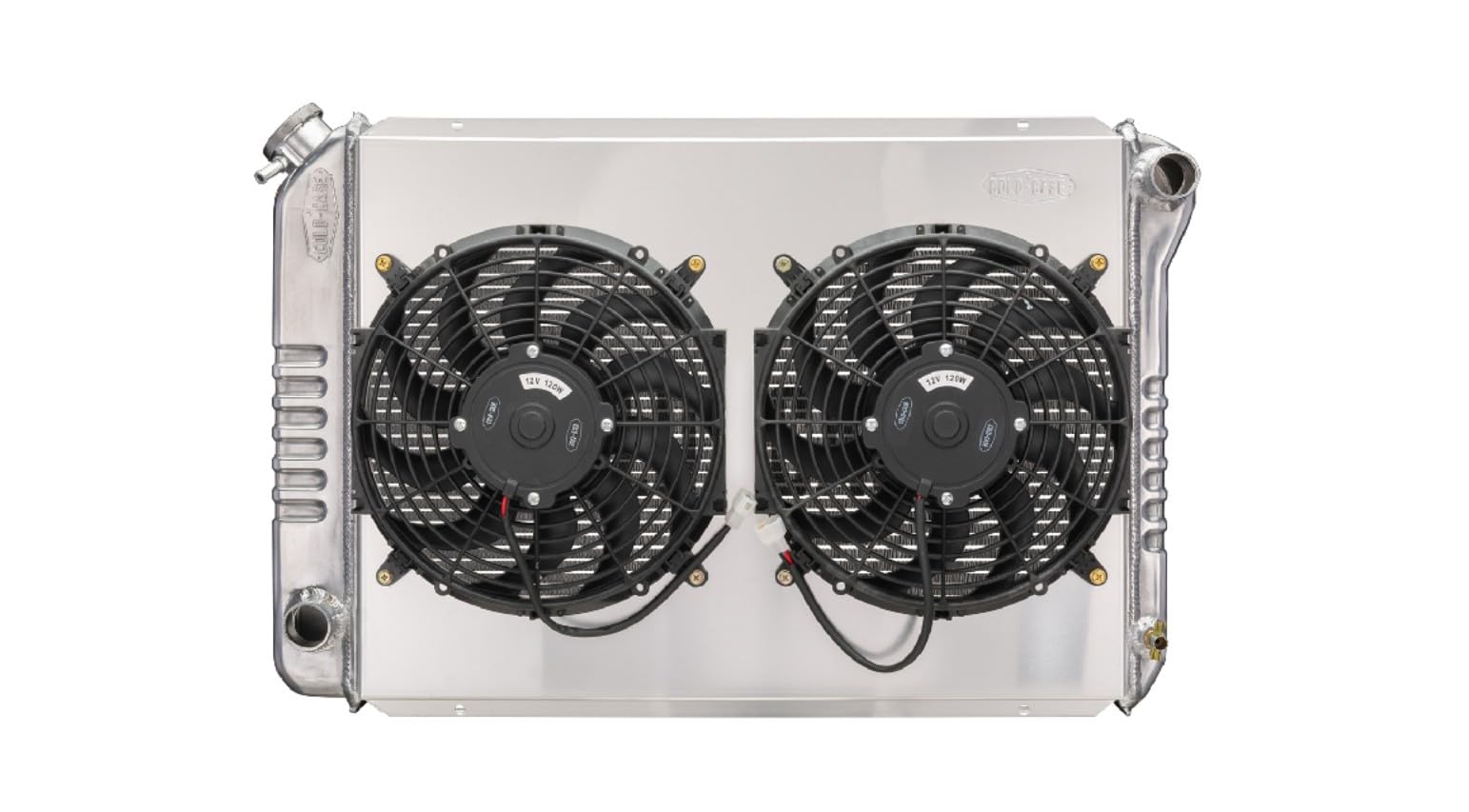 COLD - Radiator and Fan CaseCold, 30.188 in W x 19.688 in H x 3 in D, Passenger Side Inlet, Driver Side Outlet, Aluminum, Polished